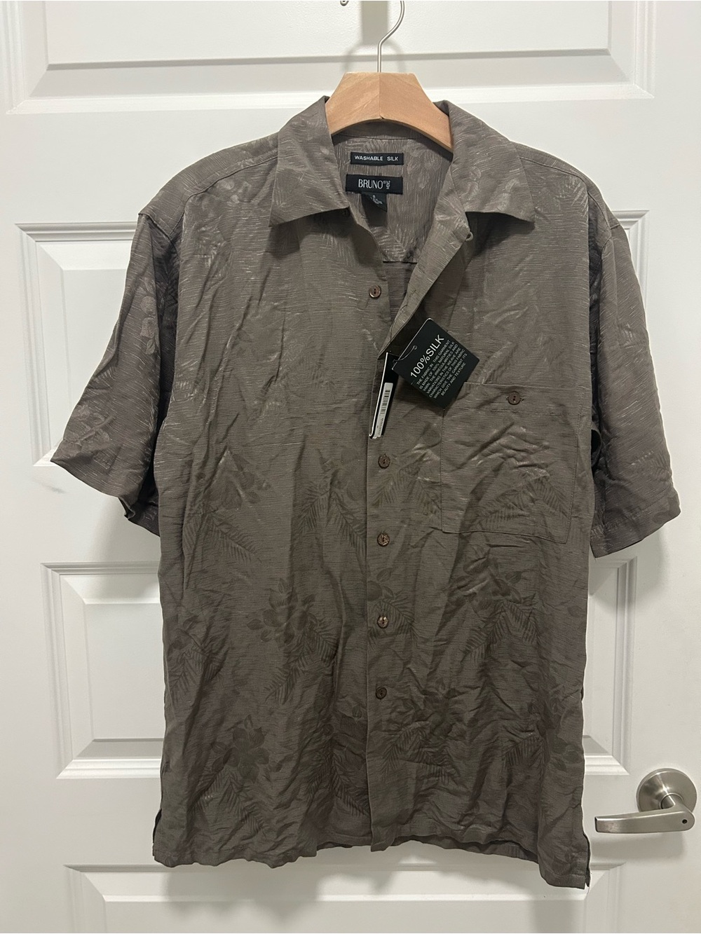 Bruno N Y Taupe Short-Sleeve Silk Button-Down Camp Shirt NWT